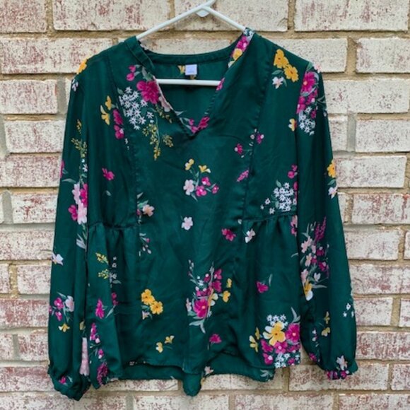 Old Navy Green Floral Blouse medium - Picture 1 of 10